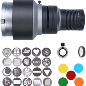 Bowens Mount Spotlight Conical Optical Snoot kit,Photography Studio Lighting Projector Accessory with 20 Gobos 5 Color Filters for Aputure Amaran 100DS/XS 200XS/DS 300C/DII/X 60D/XS Godox SL60 AD600