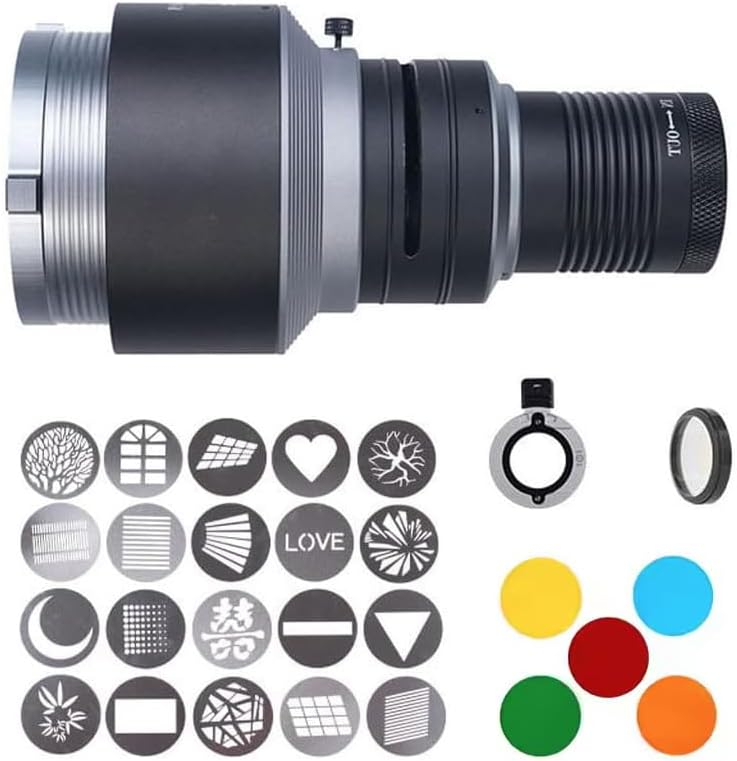 Bowens Mount Spotlight Conical Optical Snoot kit,Photography Studio Lighting Projector Accessory with 20 Gobos 5 Color Filters for Aputure Amaran 100DS/XS 200XS/DS 300C/DII/X 60D/XS Godox SL60 AD600