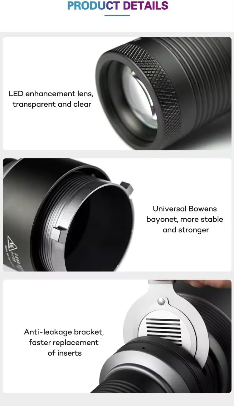 Bowens Mount Spotlight Conical Optical Snoot kit,Photography Studio Lighting Projector Accessory with 20 Gobos 5 Color Filters for Aputure Amaran 100DS/XS 200XS/DS 300C/DII/X 60D/XS Godox SL60 AD600 - Image 4