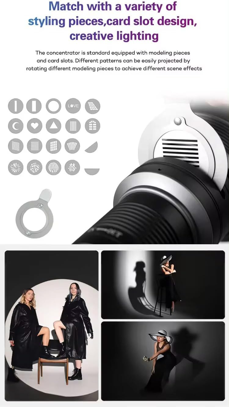 Bowens Mount Spotlight Conical Optical Snoot kit,Photography Studio Lighting Projector Accessory with 20 Gobos 5 Color Filters for Aputure Amaran 100DS/XS 200XS/DS 300C/DII/X 60D/XS Godox SL60 AD600 - Image 5